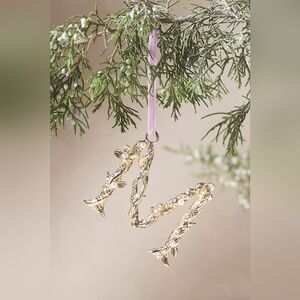 Anthropologie Aurelia Gold Pearl Monogram Letter "M" Ornament